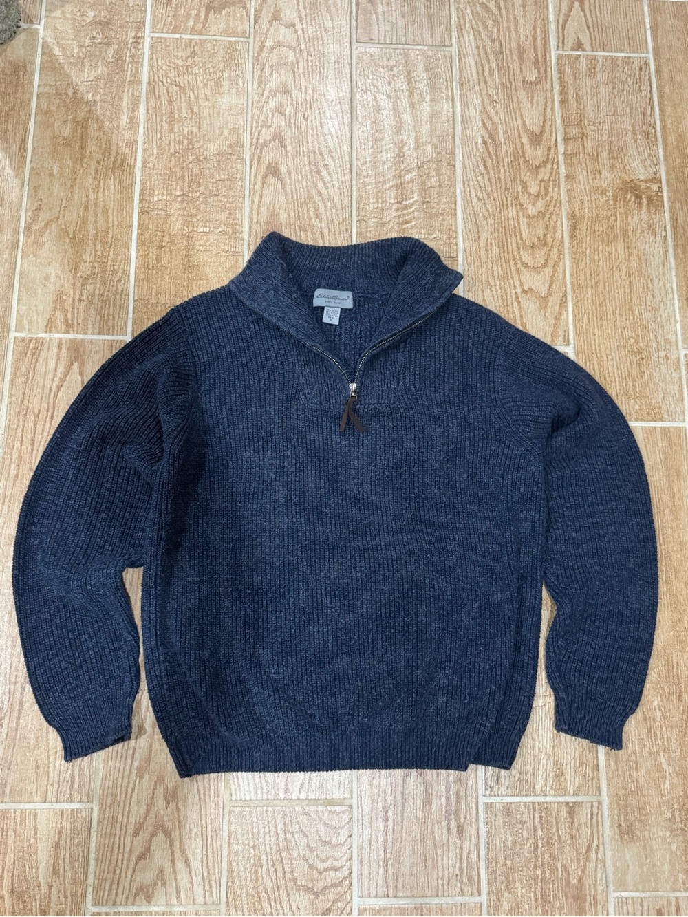 Eddie Bauer Navy Blue Quarter Zip Knit Sweater